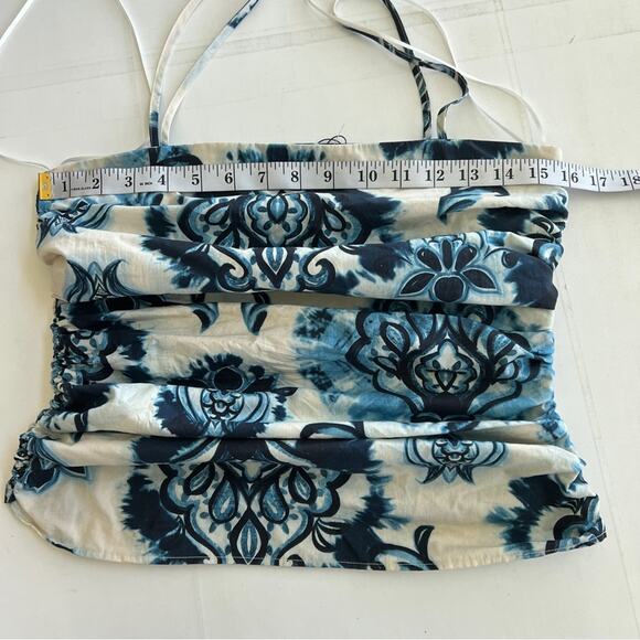 New Zara Ruched Blue Paisley Spaghetti Strap Tank Top SIZE Small - Picture 5 of 10